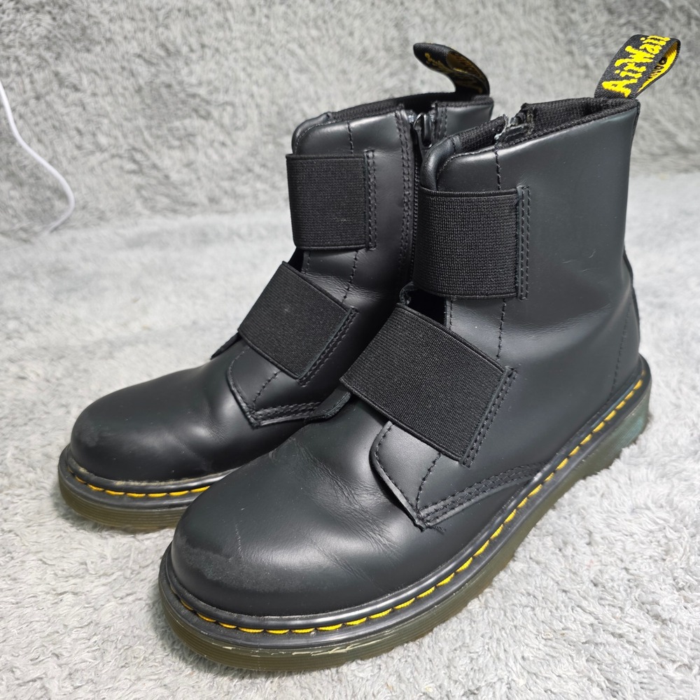 Dr. Martens 1460 Elastic J Boot Black Leather Side Zip Kids Size 3 EU 34